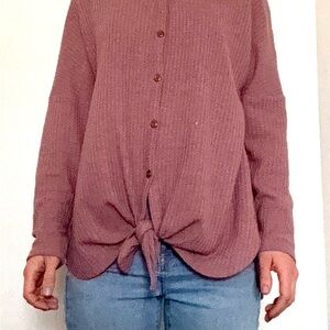 Pink Button Down Shirt with Tie Front and Relaxed Fit